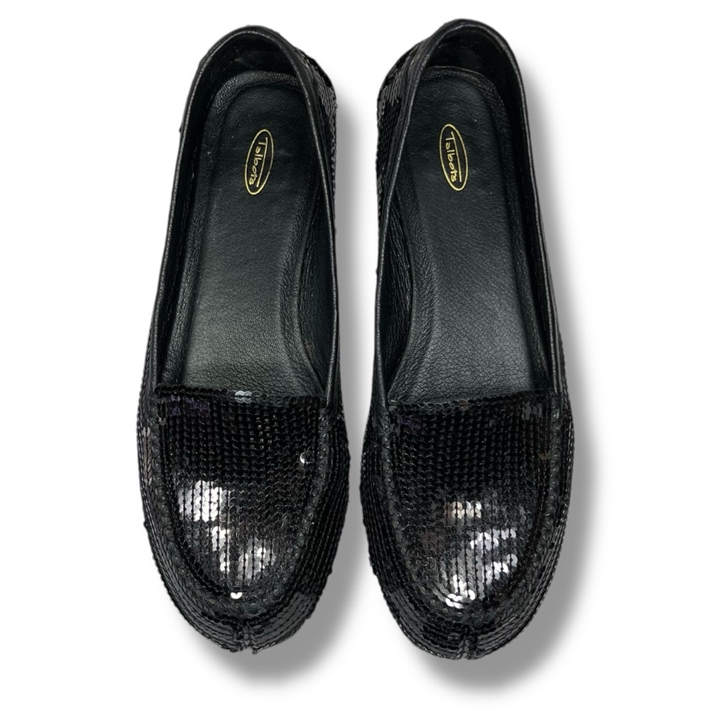 Vintage Talbots Sequin Loafers Women’s 10 Black Slip On Shoes Chic Glam Classic